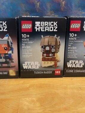 Bundle of THREE LEGO STAR WARS BRICK'H'EADZ "Ahsoka, Tuscan Raider & Comm. Cody"